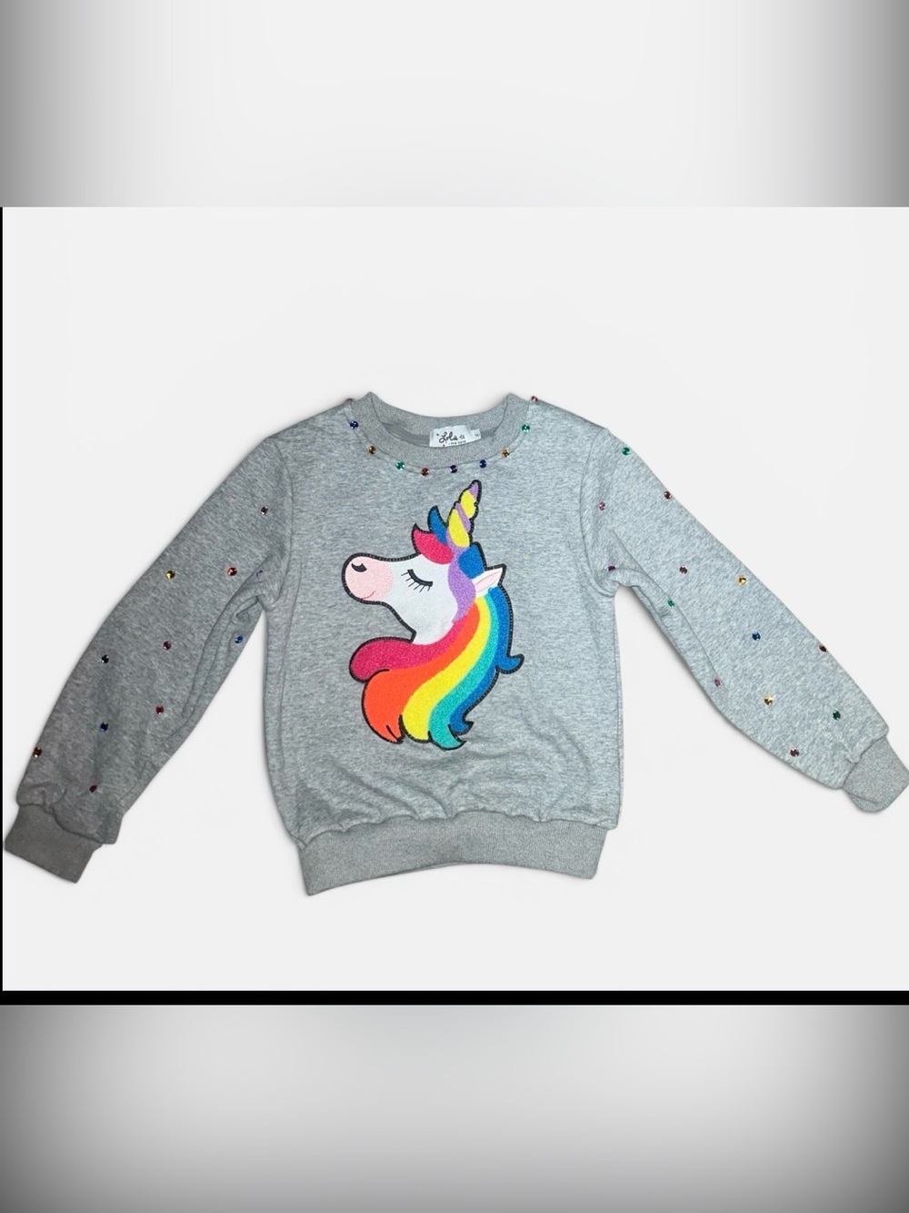 Lola and the Boys HAPPY UNICORN RAINBOW GEM SET Grey Sweatshirt & Leggings Set - Picture 12 of 14
